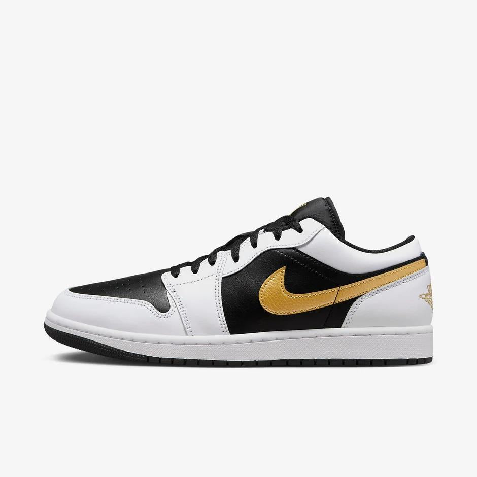 Jordan 1 Low White Black Metallic Gold Swoosh