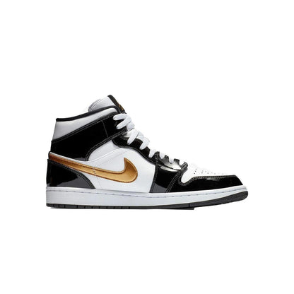 Nike Air Jordan 1 Mid Patent Black White Gold Men's 852542-007
