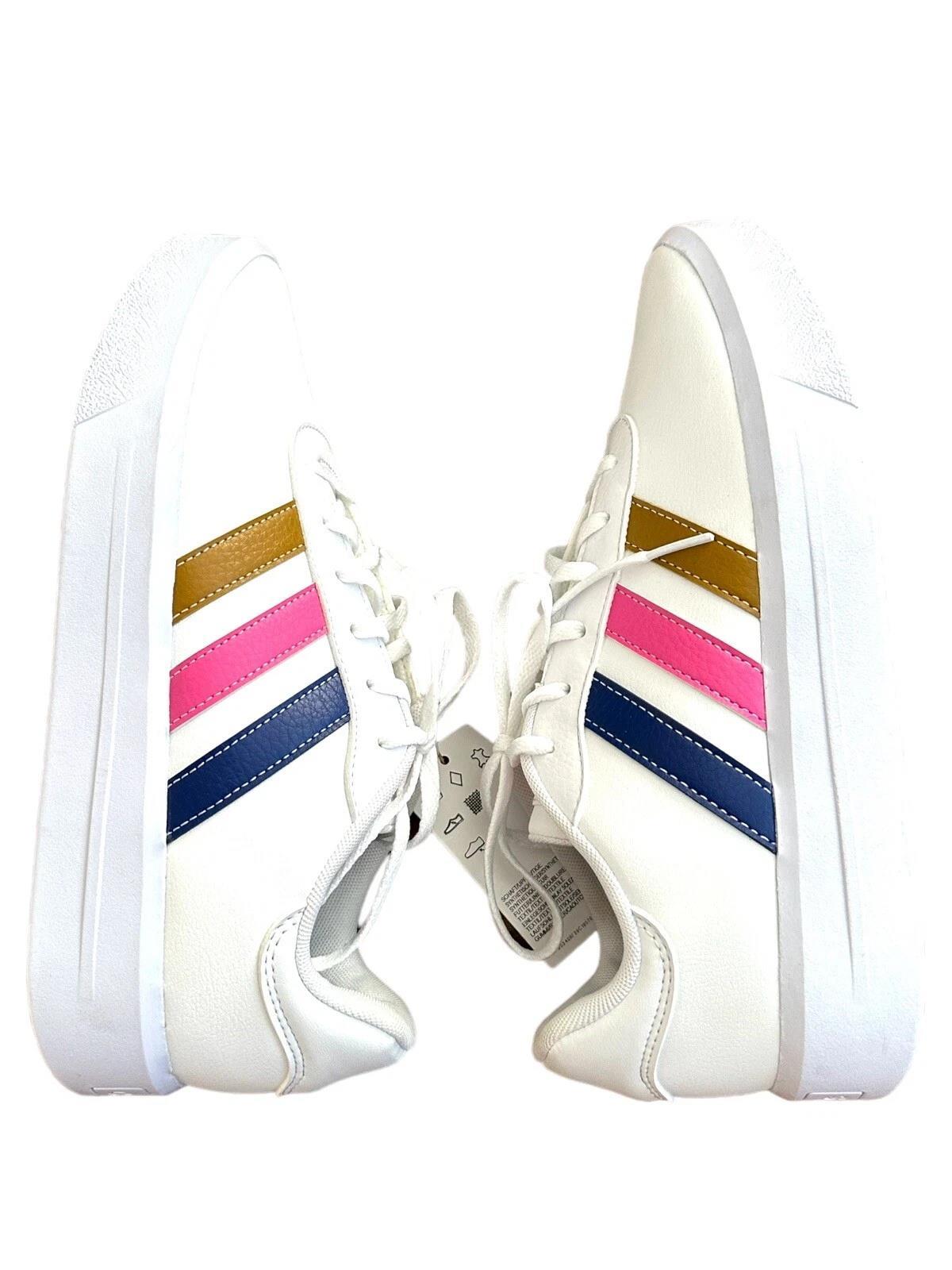 Adidas Neo Court Platform Shoes 'White Blue Pink' (Women's) HP9429