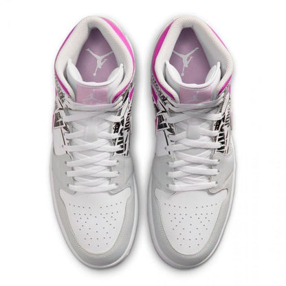 Jordan 1 Mid SE 
What The Logo Off White Fire Pink