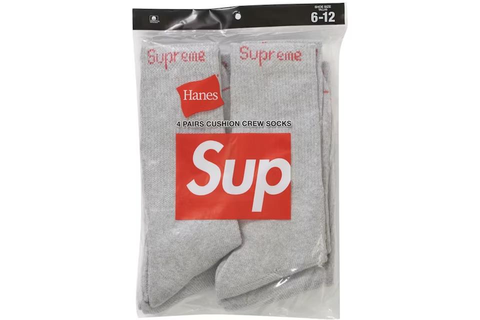 Supreme Hanes Crew Socks (4 Pack) Grey