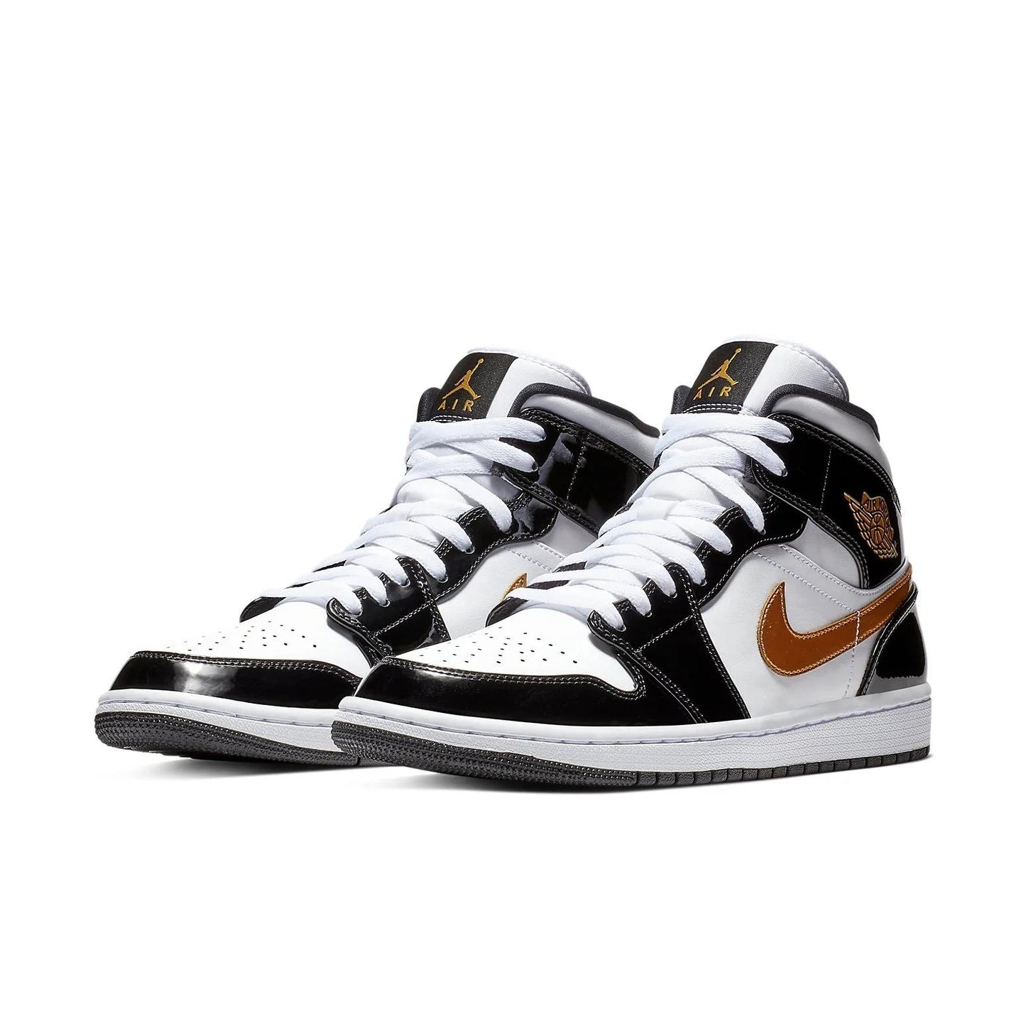Nike Air Jordan 1 Mid Patent Black White Gold Men's 852542-007