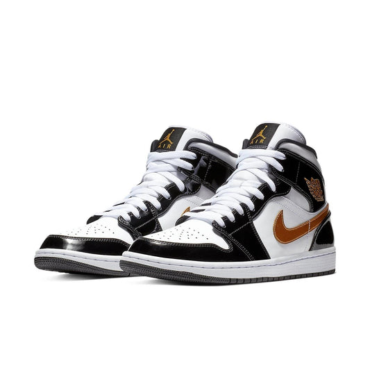 Nike Air Jordan 1 Mid Patent Black White Gold Men's 852542-007