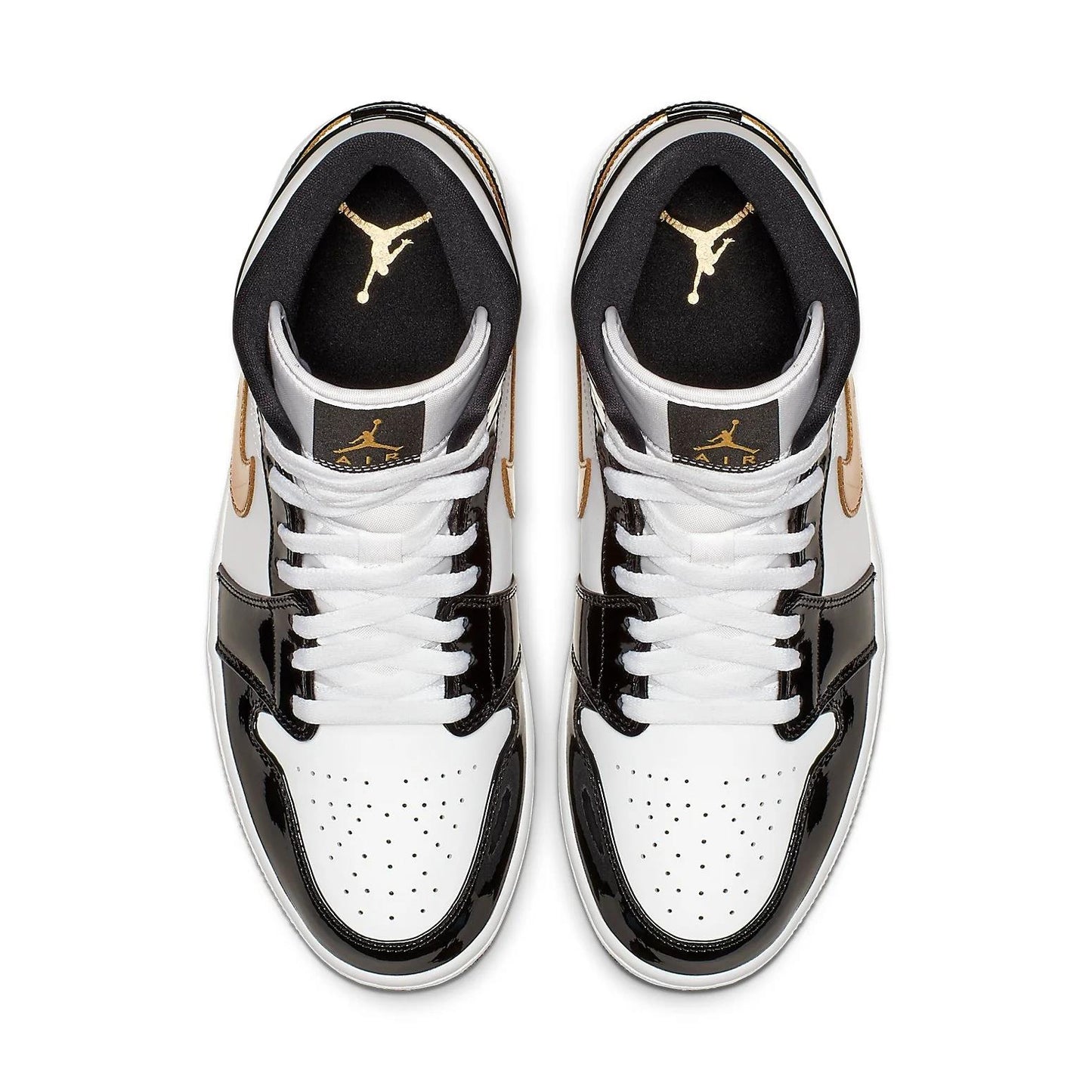 Nike Air Jordan 1 Mid Patent Black White Gold Men's 852542-007