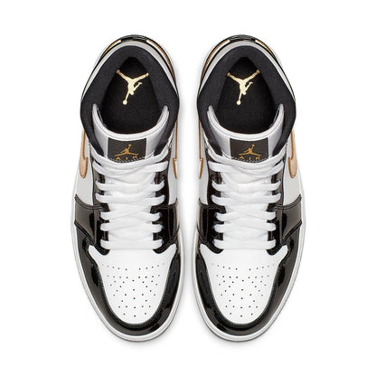 Nike Air Jordan 1 Mid Patent Black White Gold Men's 852542-007