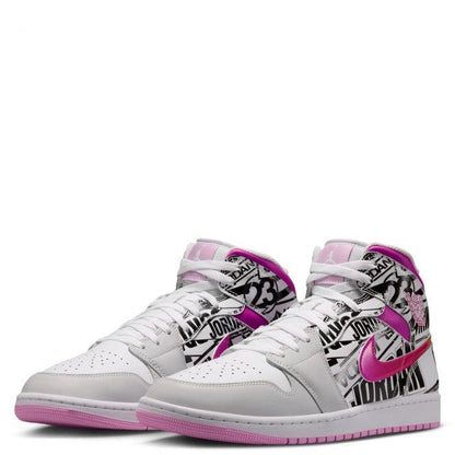 Jordan 1 Mid SE 
What The Logo Off White Fire Pink