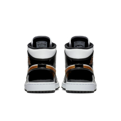 Nike Air Jordan 1 Mid Patent Black White Gold Men's 852542-007