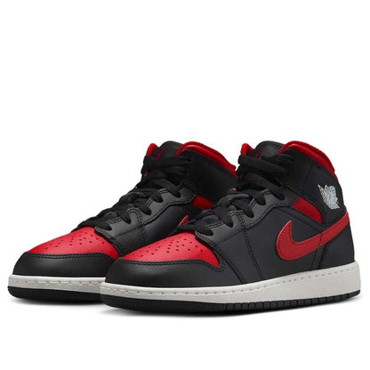 Jordan 1 Mid Black Summit White Varsity Red (GS)
