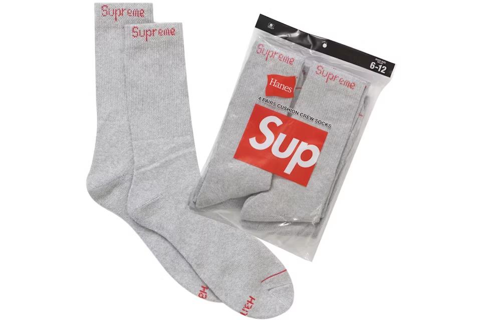 Supreme Hanes Crew Socks (4 Pack) Grey