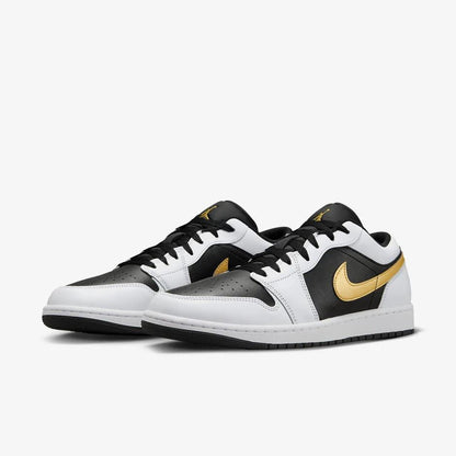 Jordan 1 Low White Black Metallic Gold Swoosh